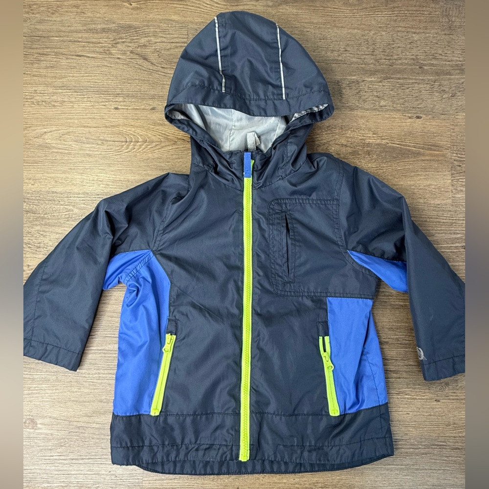 OshKosh Boys Navy and Blue Hooded Jacket with Neon Accents, size 6